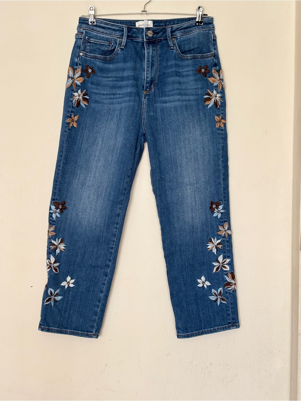 DRIFTWOOD Blue Straight-Leg Jeans with Floral Embroidery